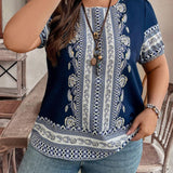 Camisa de manga corta con estampado de estilo bohemio para mujeres de a grande