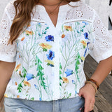 Camisa elegante de manga corta para mujer de a grande con estampado floral