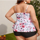 Conjunto de tankini para mujer con top de camiseta con estampado floral y bragas de unicolor en talla grande