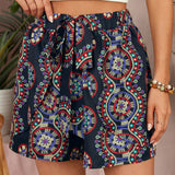 VCAY Pantalones cortos sencillos y con estilo vintage para mujer con estampado aleatorio