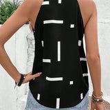 Camisa sin mangas con cuello en V y escote medio abierto para mujer con lineas geometricas de moda y halter