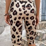 LUNE Pantalones cortos casuales de estampado de leopardo para mujer con cinturon en la cintura y bolsillos laterales