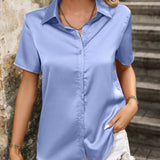 Clasi Camisa suelta casual de manga corta de unicolor para mujer en verano