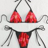 Swim Vcay Conjunto de bikini de verano para mujer con estampado floral y cuello halter