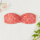 Swim Top de bikini bandeau estampado floral pequeno al azar, para vacaciones en la playa