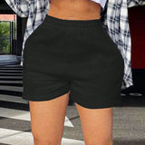 Shorts casuales de verano de unicolor con cintura elastica y bolsillos oblicuos