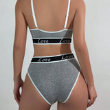 Conjunto de sujetador de mujer con estampado de letras, tela comoda y amigable con la piel, braguitas de bikini triangulares