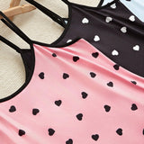 Ropa de dormir casual para mujer de verano con estampado de corazones de 3 piezas: camiConjuntoa de tirantes