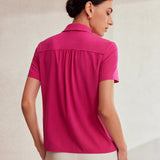 Classy BLUSA SOLIDA CON CUELLO DE SOLAPA, PLIEGUES DOBLADOS