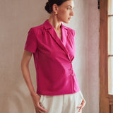 Classy BLUSA SOLIDA CON CUELLO DE SOLAPA, PLIEGUES DOBLADOS