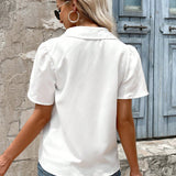 Frenchy Blusa de mujer con ribete de encaje frances en mangas cortas