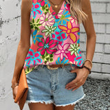 Camisa floral casual y sencilla para mujer con cuello en V, adecuada para el verano