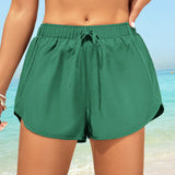 Swim Pantalones cortos de bano para mujer de unicolor con cordon en la cintura para vacaciones en la playa