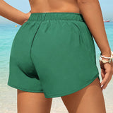 Swim Pantalones cortos de bano para mujer de unicolor con cordon en la cintura para vacaciones en la playa