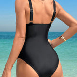 Swim Vcay Traje De Bano De Una Pieza Para Mujer Con Dobladillo Inferior De Un Solo Color