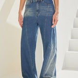 Forever 21 Jeans casuales de tiro bajo y pierna ancha lavados con estilo vintage