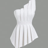 Prive Top blanco sin tirantes 3D estructurado simple y elegante para mujer, adecuado para uso diario, dias de fiesta, citas en la playa, bodas/compromisos, conciertos/festivales rave, graduaciones.