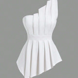 Prive Top blanco sin tirantes 3D estructurado simple y elegante para mujer, adecuado para uso diario, dias de fiesta, citas en la playa, bodas/compromisos, conciertos/festivales rave, graduaciones.