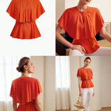 BLUSA DE MANGA CAPE CON CUELLO KEYHOLE Y CINTURON DE PEPLUM