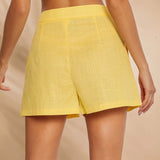 Haute Shorts de lino solido plisado a la cintura alta