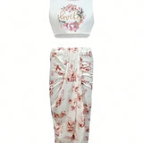 VCAY Conjunto de top de tirantes y falda con estampado floral bohemio para mujer, ideal para tus vacaciones de verano