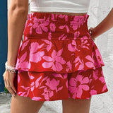 NEW  Shorts de diseno plisado para mujer con estampado al azar