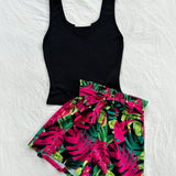 WYWH Conjunto de chaleco y shorts estampados para mujer, ideal para las vacaciones de verano