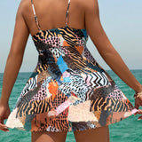 Swim Lushore Conjunto de tankini de 2 piezas con estampado aleatorio con top de tirantes y Bottom con tirantes