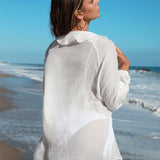 Swim Vcay Cubierta transparente de malla con mangas largas de unicolor de moda para mujer