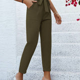 NEW  LUNE Pantalones casuales de moda para mujer en unicolor con cordon