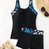 VCAY Conjunto de tankini de patchwork estampado de playa para vacaciones