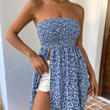 Essnce Top floral casual y elegante para mujer con cuello halter y abertura lateral para vacaciones