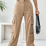 EZwear Pantalones cargo tejidos de color khaki para mujer