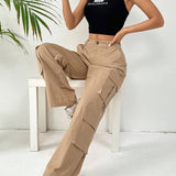 EZwear Pantalones cargo tejidos de color khaki para mujer