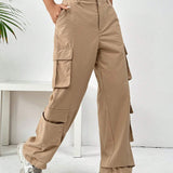 EZwear Pantalones cargo tejidos de color khaki para mujer