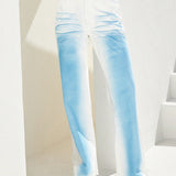 Forever 21 Jeans informales de pierna ancha con degradado tenido en tonos azules y blancos