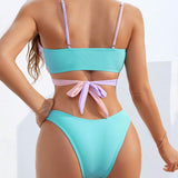 Swim Basics Conjunto de bikini sexy para mujeres con diseno de bloque de color, cuello halter y bandas cruzadas para disfrutar en vacaciones