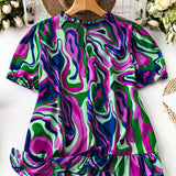 Camisa de manga de burbuja de a grande con colores coloridos de Pascua del Carnaval de Rio de Janeiro de Brasil con ribete de encaje en el cuello y dobladillo