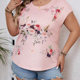 Camiseta casual de manga corta con cuello redondo y diseno floral para mujer de a grande para el verano