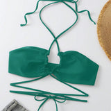 Swim Top de bikini para cuello halter entrecruzado y hueco en unicolor para mujeres, perfecto para vacaciones en la playa
