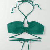 Swim Top de bikini para cuello halter entrecruzado y hueco en unicolor para mujeres, perfecto para vacaciones en la playa
