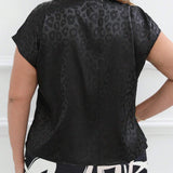 CURVE+ Blusa De a Grande Elegante Con Estampado De Leopardo, Tejido Jacquard De Saten Con Mangas De Linterna