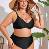 Swim Vcay Conjunto de bikini para mujer de talla grande con unicolor para uso diario y en la playa