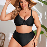 Swim Vcay Conjunto de bikini para mujer de talla grande con unicolor para uso diario y en la playa