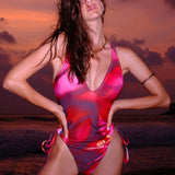 Swim Vcay Traje de bano de mujer de una pieza sin espalda de estilo Tie-Dye para vacaciones en la playa