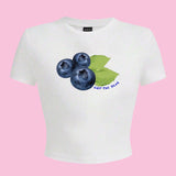 Essnce Camiseta de manga corta con cuello redondo estampada con arandanos, informal y perfecta para el verano para mujer