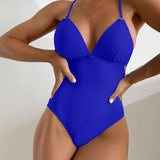 Swim Vestido de una pieza con tirantes cruzados en la espalda de moda para mujer en color azul