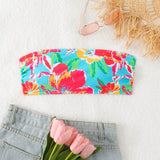 Swim Vcay Top de bikini sin tirantes para mujer con estampado floral para vacaciones (estampado al azar)