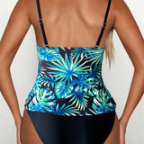 Swim Lushore Conjunto de tankini con estampado tropical al azar para la playa en verano