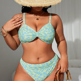 Swim Curve Conjunto de bikini estampado floral para mujer de talla grande de playa de verano para vacaciones